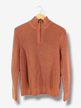 LL Bean Men’s Quarter Zip Size M Rust Brown Orange Thermal Waffle Knit Cotton